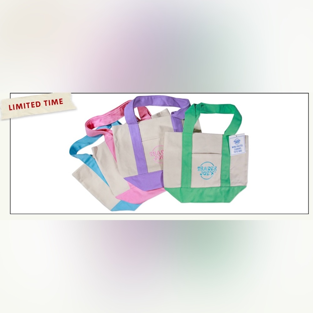 Set of 4 Trader Joe's Viral Canvas Spring Mini Tote Bags - Picture 2 of 2